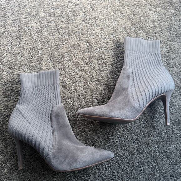 GIANVITO ROSSI taupe gray brown stiletto suede leather pointed Katie sock boots - Picture 2 of 12